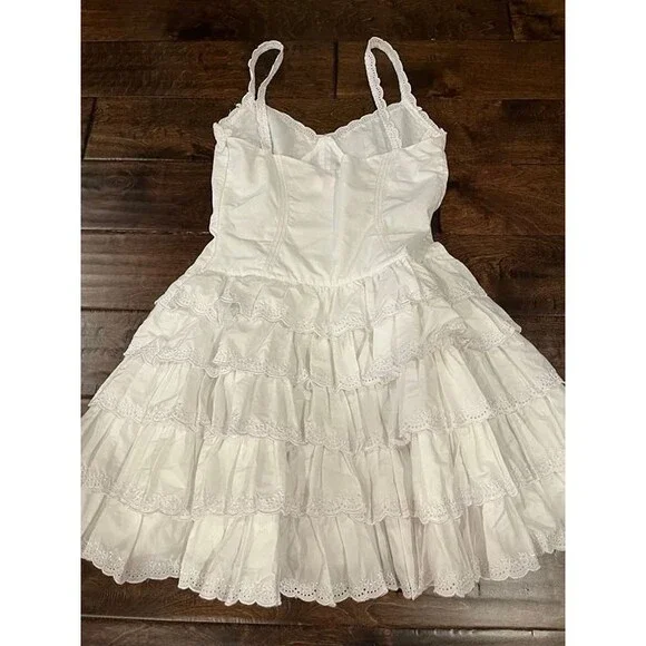 Vintage Betsey Johnson Dress Tiered Eyelet White Ruffles size 8 Cottagecore Boho - Picture 10 of 11